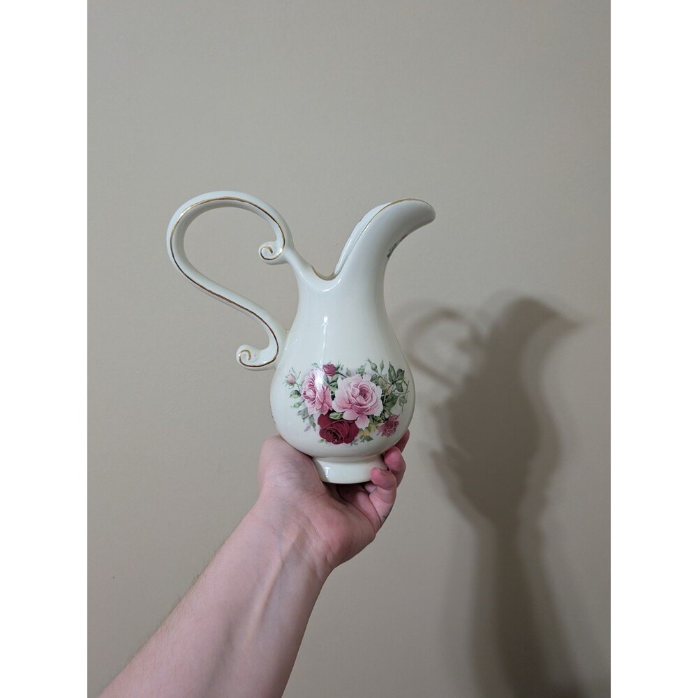 Victorian Formalities Pitcher Red/Pink Floral Rose With Gold Trim